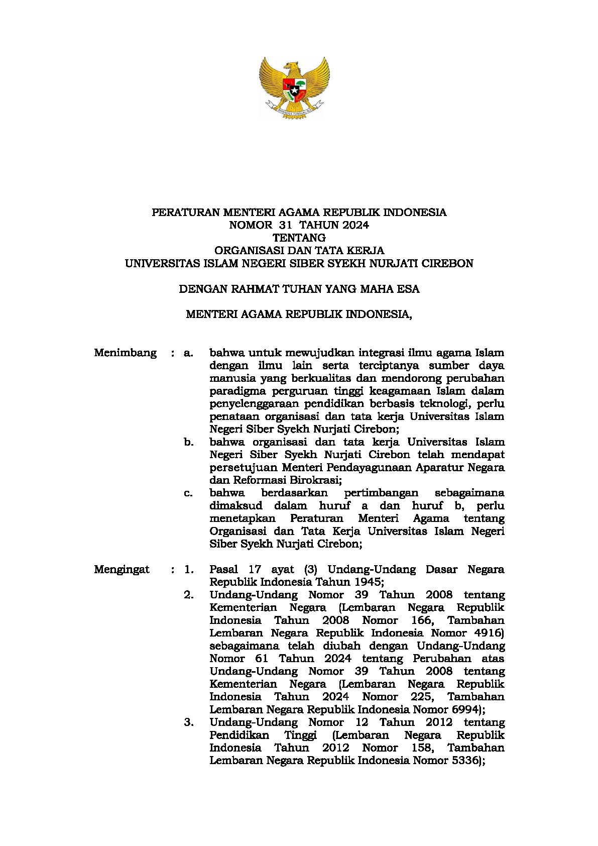 Peraturan Menteri Agama RI Nomor 31 Tahun 2024